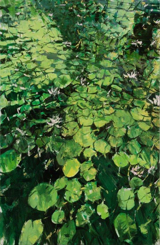 《荷花池头（二）》，布面油画，138 × 90 cm，2023