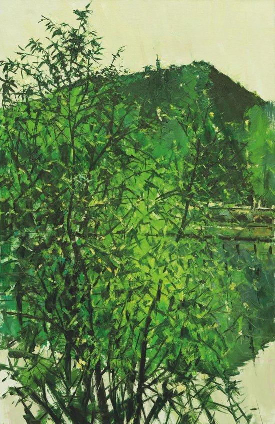 《定山春树(二)》,布面油画,138 × 90 cm,2023