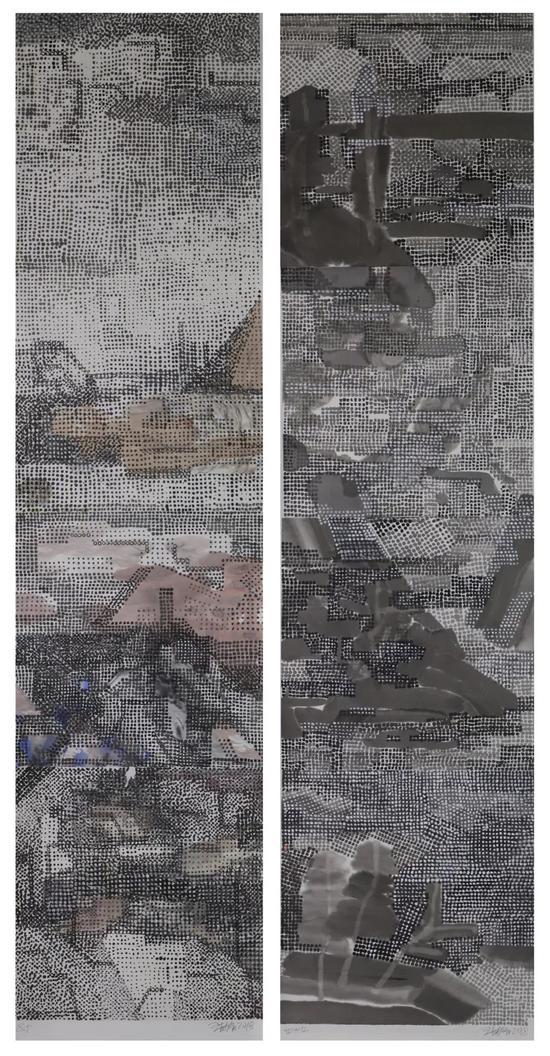 王劼音 山水风景no.1, no.2 275×68cm×2 纸本水墨 2018