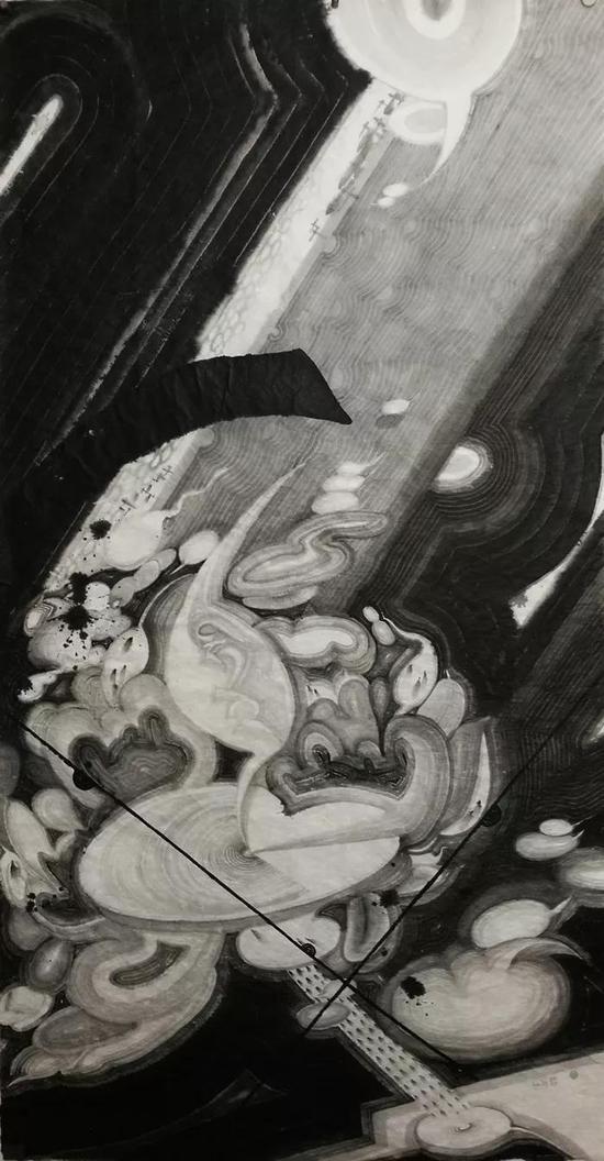 李永波 Li Yongbo 无垢白莲明光 Shining Forth from the Untainted White Lotus 水墨 Ink-wash on Chinese paper 192X100cm 2017