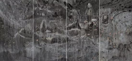 《“神”的纬度》,纸本水墨,180x388cm,2018