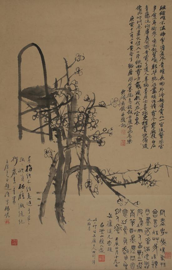 吴昌硕 灯梅图轴1891年 私人收藏