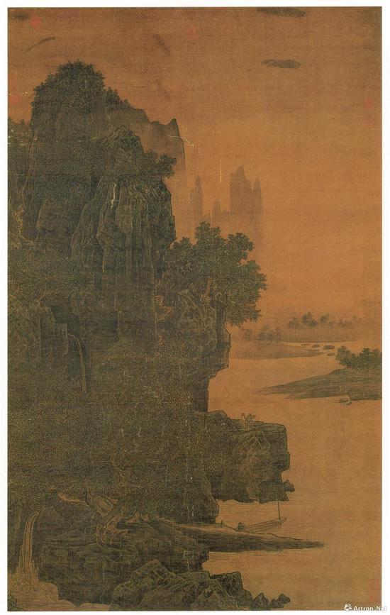 宋萧照山腰楼观图轴绢本水墨 179.3x112.7cm,现藏于台北故宫博物院