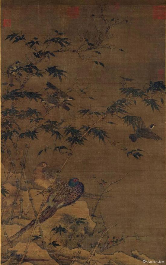宋佚名《翠竹翎毛图》絹本设色轴185x109.9公分 台北故宮博物院