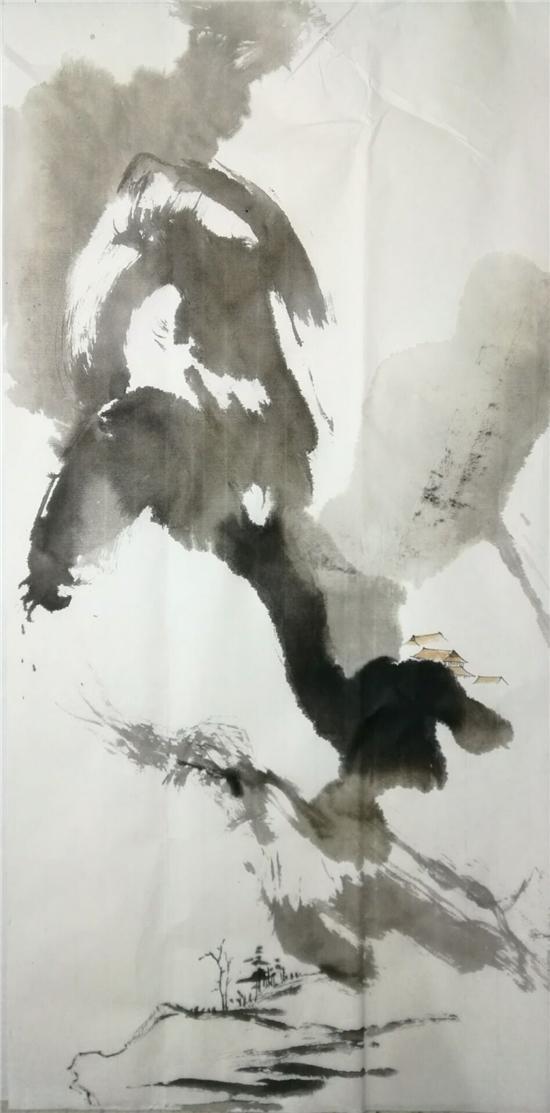 邵光亭先生作品《深山萧寺图》,水墨,纸本