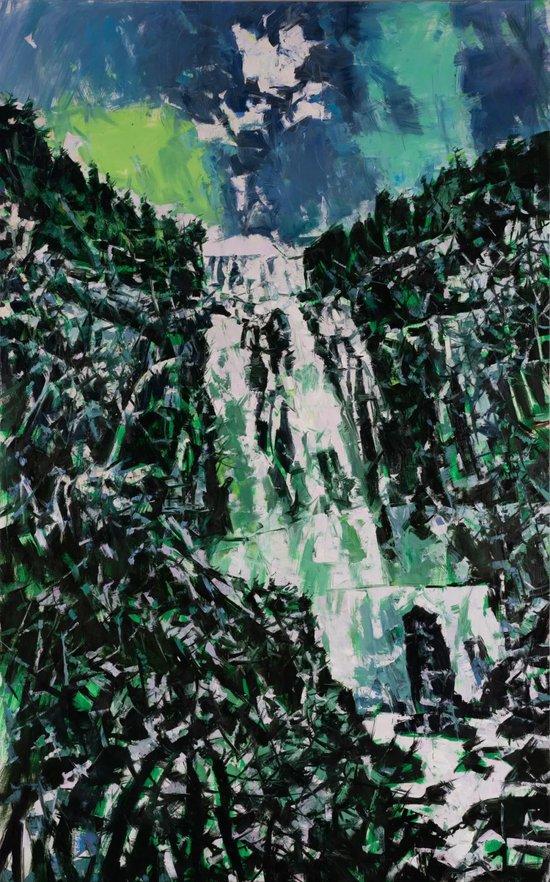 《瀑山》,布面油画,178 × 112 cm,2023