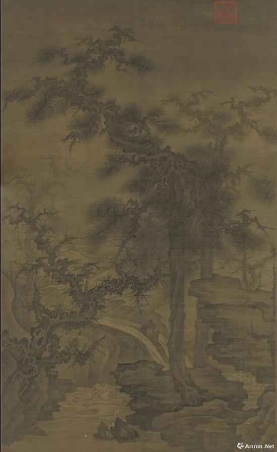 宋人松泉磐石轴 李成 160.3x96.8公分,现藏于台北故宫博物院