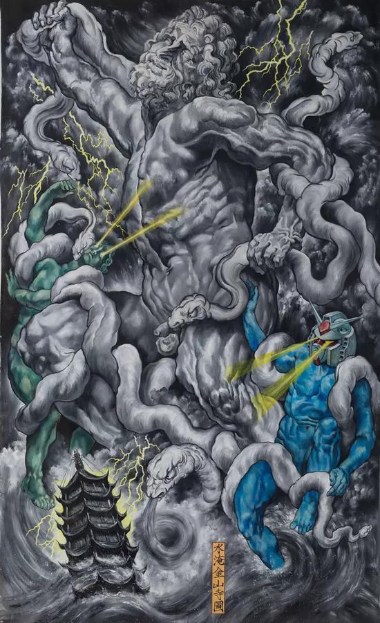 龚旭 水淹金山寺图 2015 布面丙烯 320×200cm