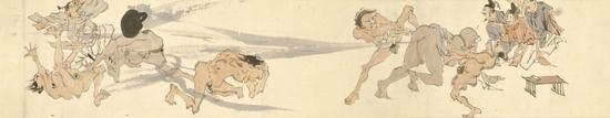 河锅晓斋,《放屁大战》(局部), 1881年1月