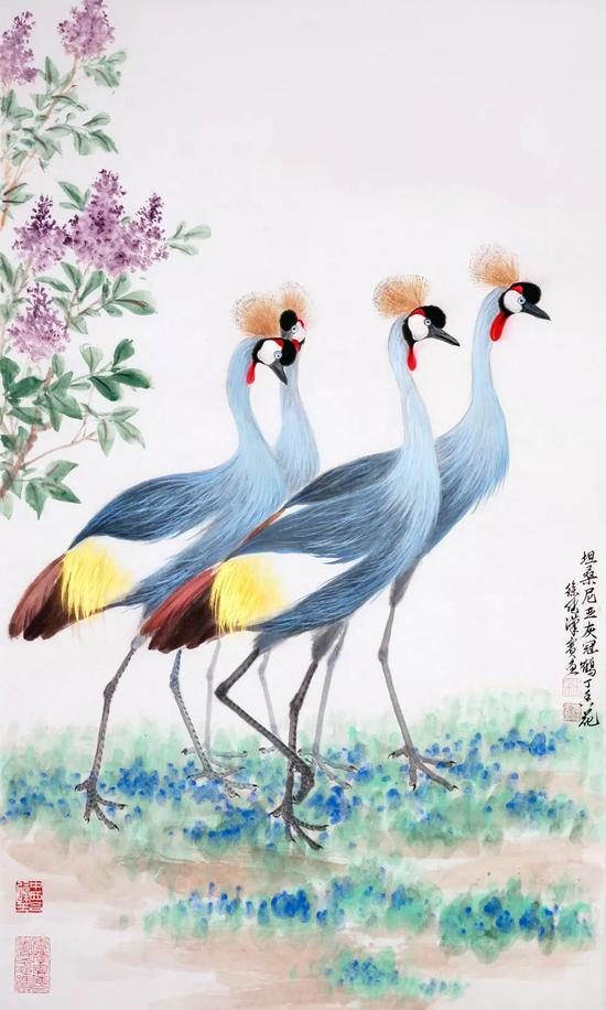 世界各国国鸟国花系列之《坦桑尼亚灰冠鹤丁香花》