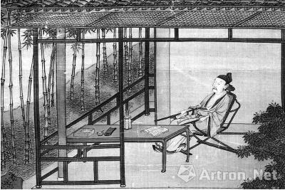 明代仇英的《桐阴图》(局部),描绘了文人在书斋中的场景