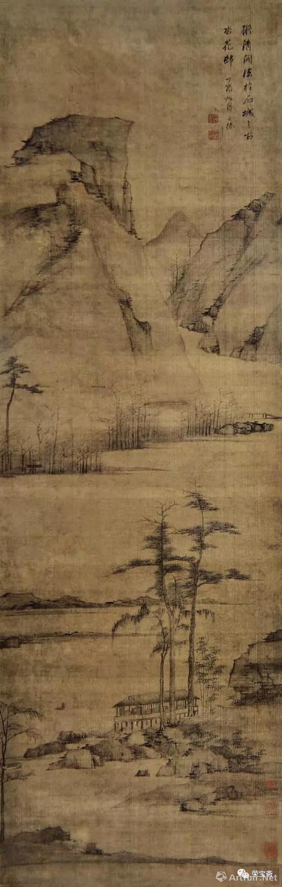 清 查士标 山水图 44.5cm×145.5cm
