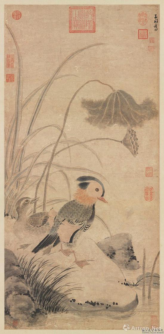 元 张中 枯荷鸂鶒 轴 台北故宫收藏