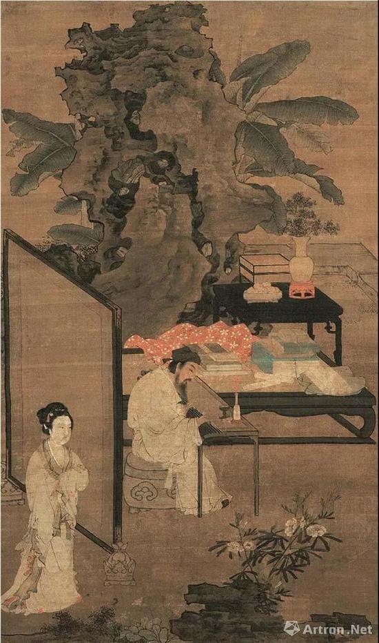 (明)杜堇 听琴图 绢本设色 纵163厘米 横95厘米