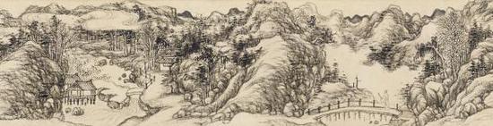 励宗万《仿吴镇夏木垂荫》卷(局部),纸本水墨,90.9厘米×15.1厘米