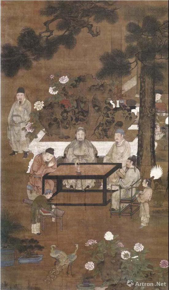 (明)佚名 明人十八学士图·琴(局部) 绢本设色 纵173.6厘米 横103.1厘米 台北“故宫博物院”藏