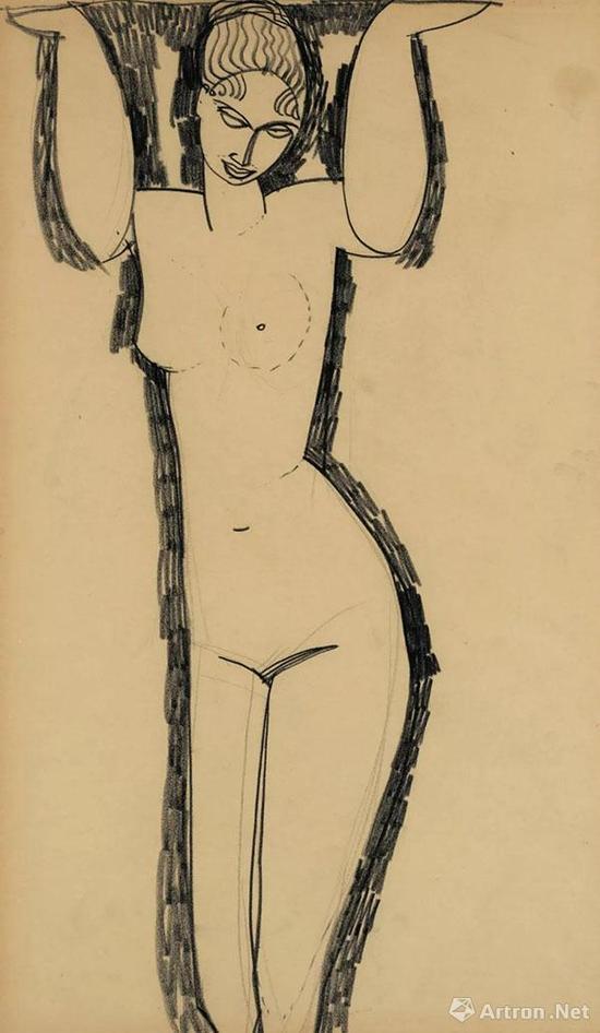亚美迪欧·莫迪利安尼 (1884-1920) 《女神柱》 炭笔 纸本