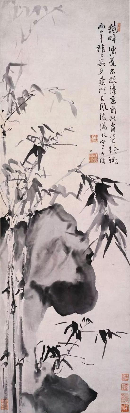 明 徐渭《竹石图轴》 纸本墨笔 纵122厘米 橫38厘米 广东省博物馆藏