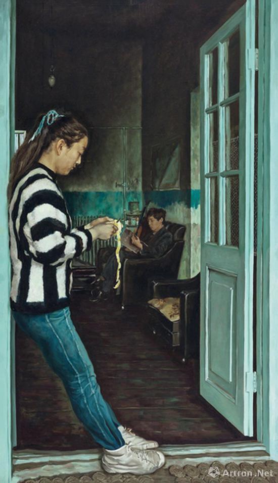 赵半狄《削苹果的女孩》布面油画 200×115cm 1989年 成交价:1104万元