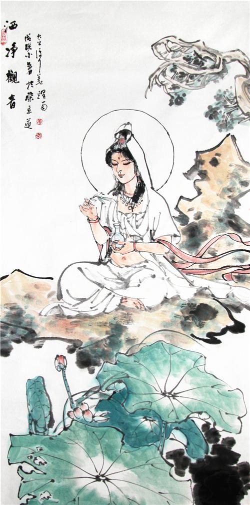 《洒净观音》138×68cm 2018年