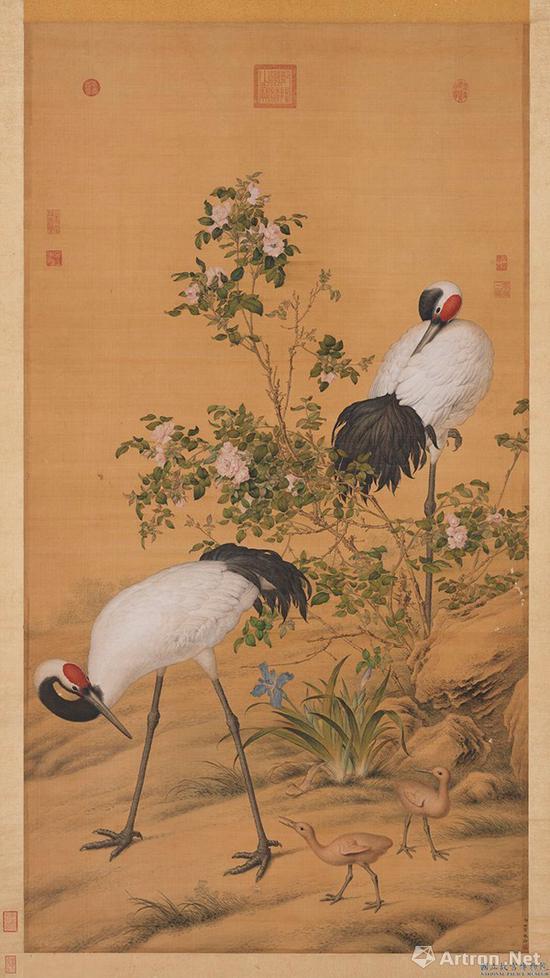 清 郎世宁 花阴双鹤 台北故宫收藏