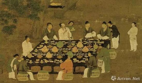 宋徽宗赵佶《文会图》,桌上有琳琅满目的美食