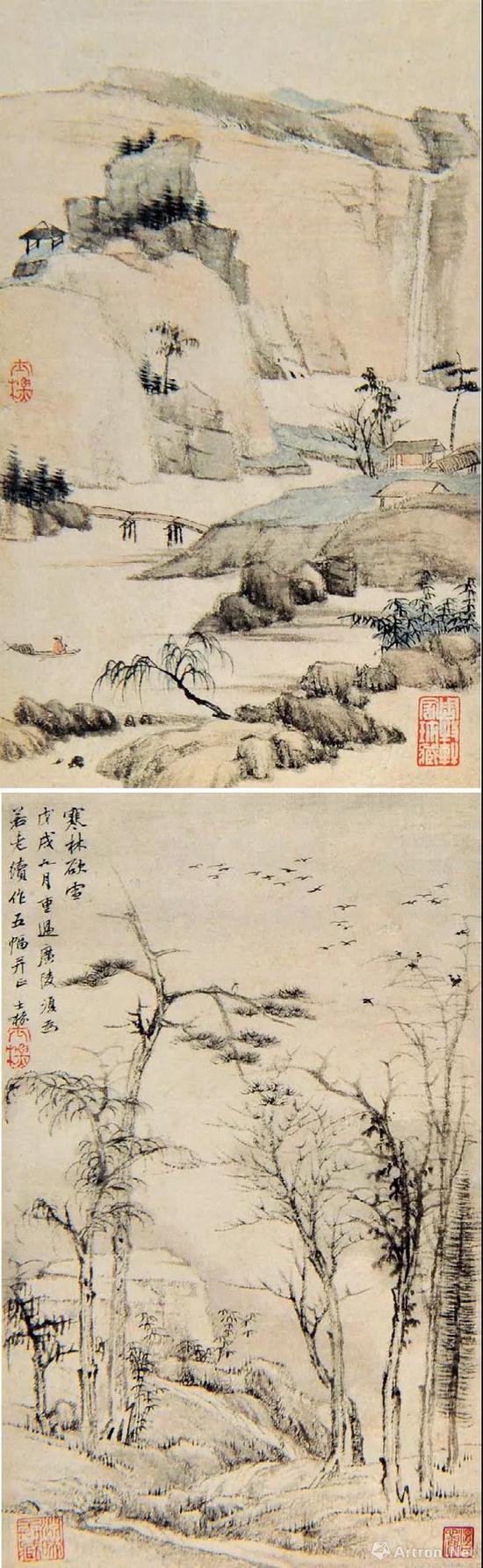 清 查士标 山水册之三、四
