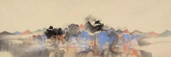 王秋人 Wang Qiuren 丁酉云山 Cloud and Mountatin 纸本设色 Color on Paper 205x70cm 2017