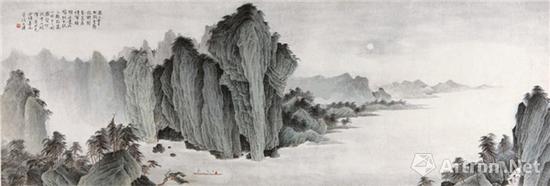 附图13。贺天健《 赤壁》 镜框(2011年北京永乐425.6万元成交)