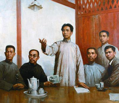 在党的一大会议上(油画) 陈逸飞、邱瑞敏