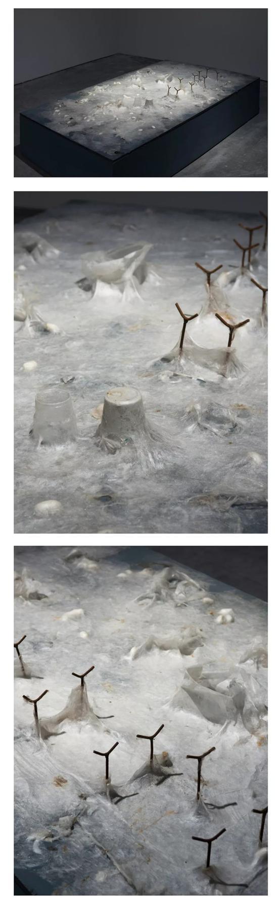 梁绍基 雪藏No.1 装置(蚕丝、纸杯、塑料杯、金属)2013-2014