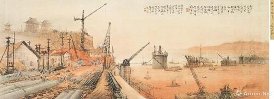 黎雄才 《长江大桥》镜心 设色绢本 1956 年作 48 × 130 厘米
