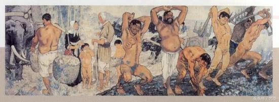 《愚公移山》彩墨中国画,徐悲鸿纪念馆藏,144cm*421cm