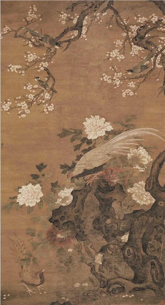 明 吕纪 牡丹锦鸡图 184.3×100cm 国画 中国美术馆藏