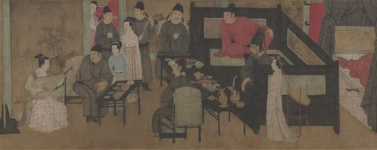 此幅绘画充分表现了当时贵族们的夜生活重要内容——品茶听琴。