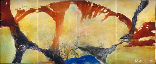 赵无极《12.89-02.90(四联屏)》油彩画布 162x400cm 1989-1990年