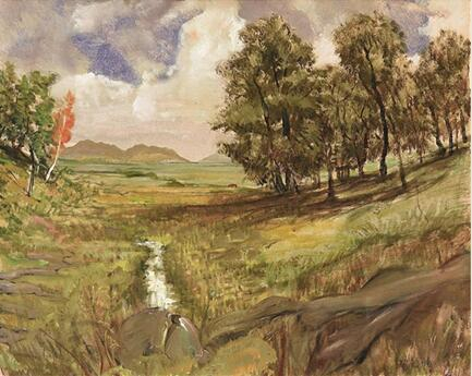 李铁夫 山坡下的小溪 63.2×78.5cm 布面油彩