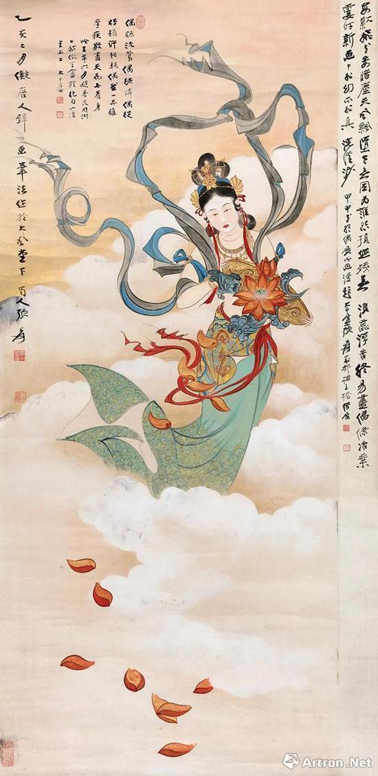 张大千《天女散花》