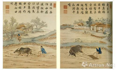 清乾隆 御制耕织图绣屏一套八件(部分),佳士得香港2004年4月26日拍品356号