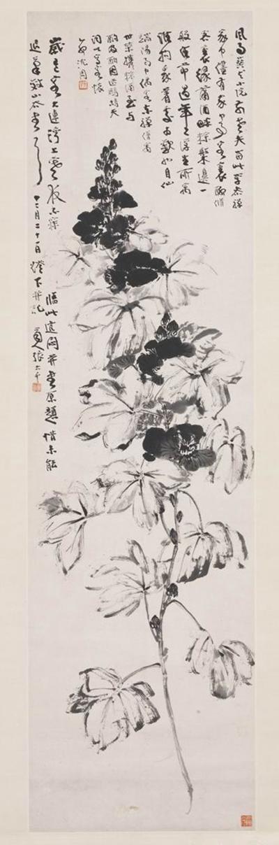 《张大千仿沈周蜀葵图》