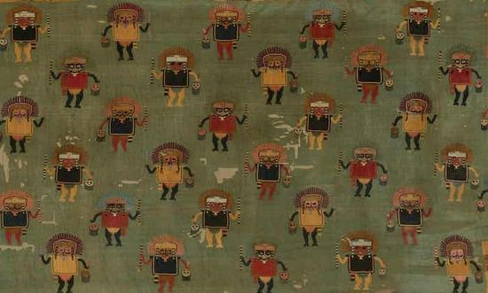 早期纳斯卡艺术,地幔上描绘的是人祭图像。公元前100年至公元100年。