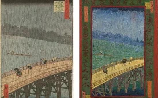 (左)大桥骤雨,(右)梵高作品