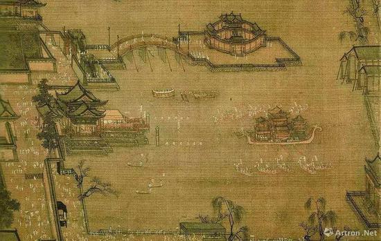宋代《金明池夺标图》,游人摩肩接踵,热闹非凡