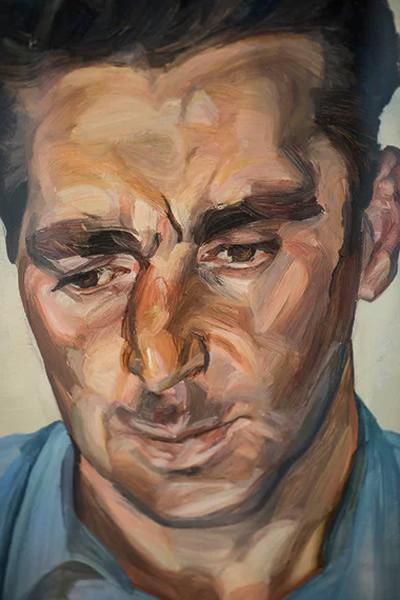 弗洛伊德的作品“穿蓝色衬衫的男人”细节。照片:《英国卫报》David Levene