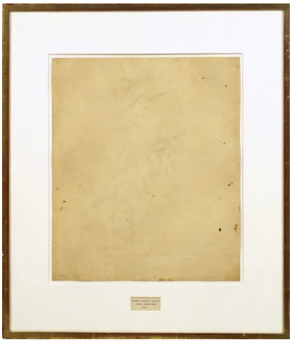 罗伯特·劳森伯格,《被擦除的德库宁绘画》(Erased de Kooning Drawing, 1953)。图片:Courtesy of the San Francisco Museum of Modern Art,© Robert Rauschenberg Foundation