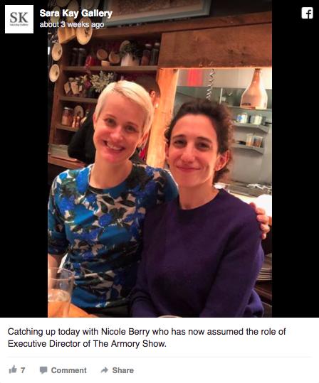 图片:@via Facebook 和即将成为军械库艺博会执行总监的Nicole Berry小聚。
