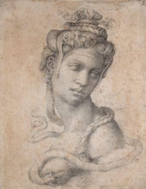米开朗基罗,《女性正面半身像(克利奥帕特拉)》(Female Figure Seen in Bust-Length from the Front (Cleopatra)),1530–1533。图片:Casa Buonarroti,Florence