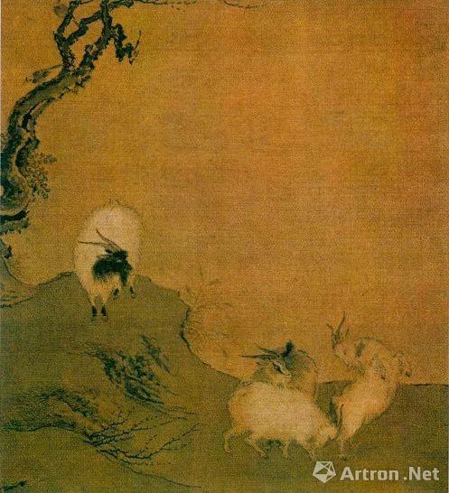宋代陈居中《四羊图》 绢本设色册页 22.5×24厘米 北京故宫博物院藏