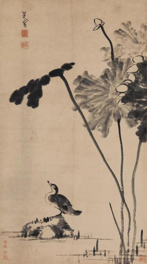 清 八大山人 《荷花水禽图》