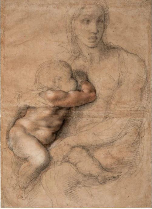 米开朗基罗,《未完成的圣母子漫画》(Unfinished cartoon for a Madonna and Child,1525-30。图片:courtesy Casa Buonarroti,Florence
